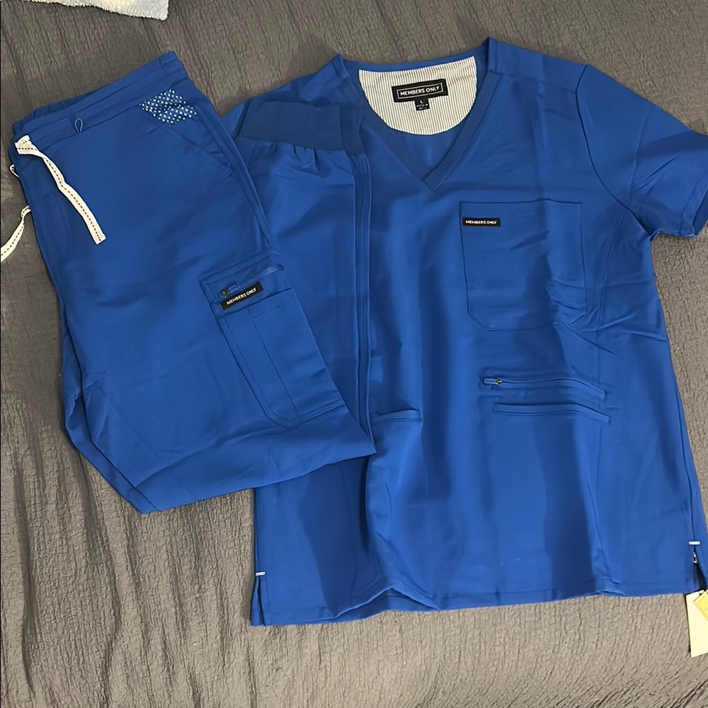 Members Only Blue and White Scrub Set
